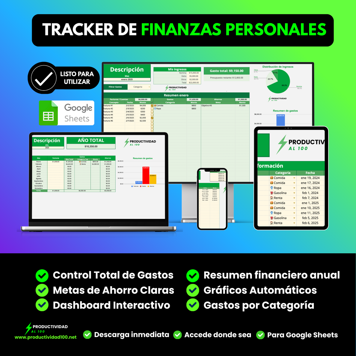 Planificador de Finanzas Personales - Google Sheets ✅