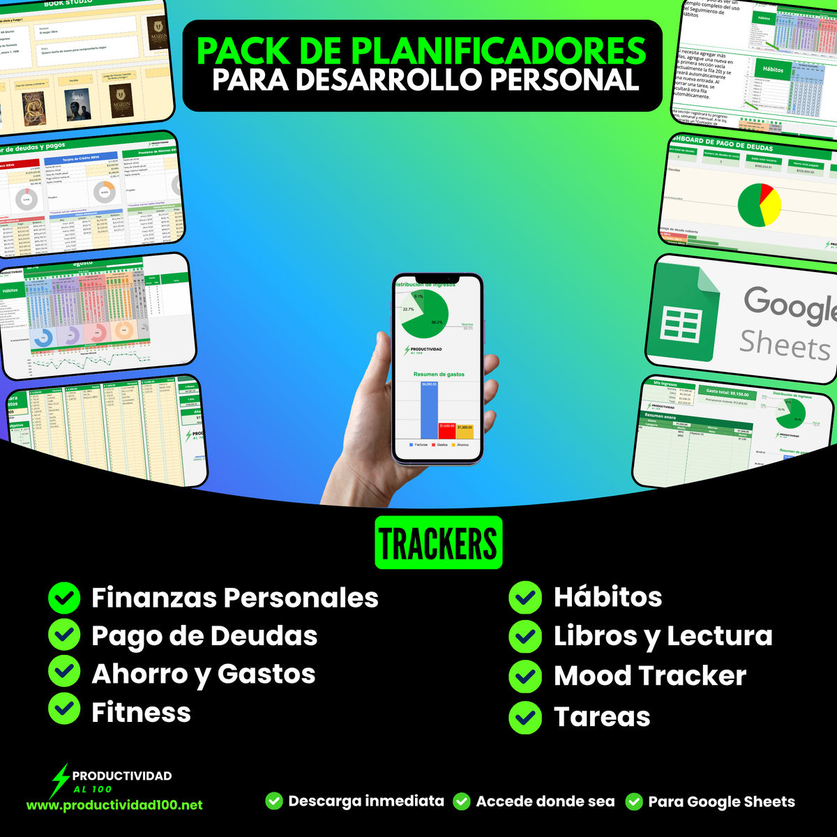 Pack de Trackers de Desarrollo Personal - Google Sheets ✅