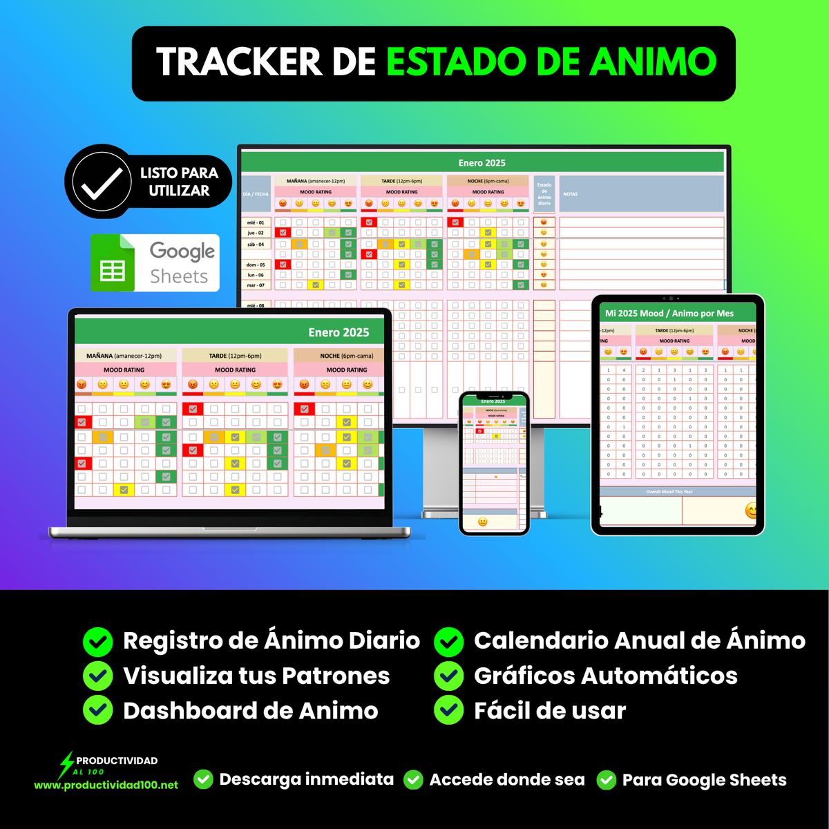 Tracker de Estado de Animo GRATIS - Google Sheets ✅